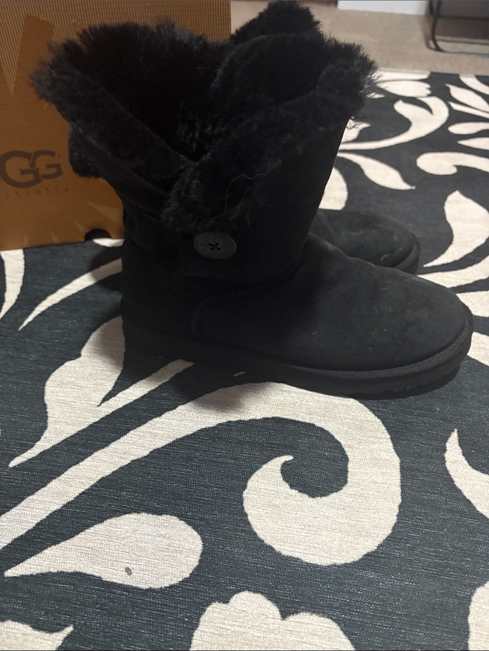 UGG Black Short Button Suede Shearling Boots